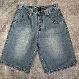 Mens Vintage Y2K Infamous Raider Jean Co 13" Baggy Blue Denim Jean Shorts Sz 34